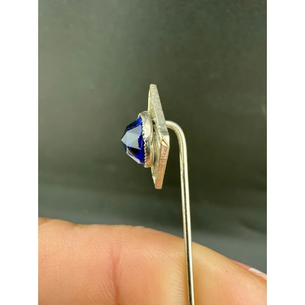 Vintage Rhinestone Stick Pin Brooch Silver‎ Tone Blue